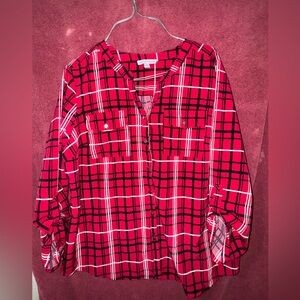 Notations Red and Black Checkered Blouse